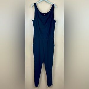 Garnet Hill Navy Blue Easy Knit Jumpsuit 14 Travel Minimalist Nautical Casual